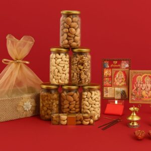 Premium Dry Fruit and Nut Gift Basket  with 22 Pooja Items,1.25kg